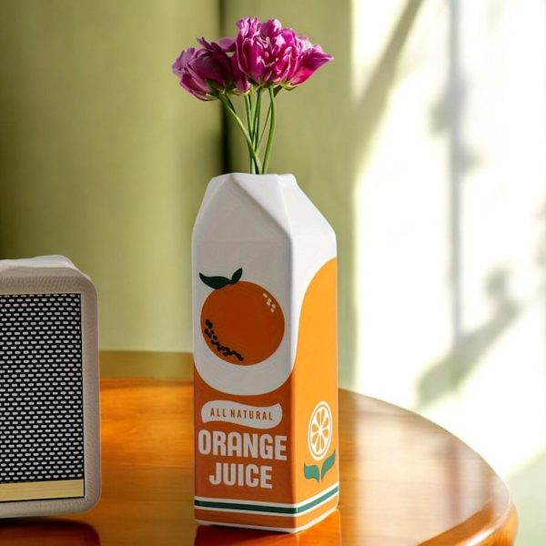 Ceramic Orange Juice Carton Vase